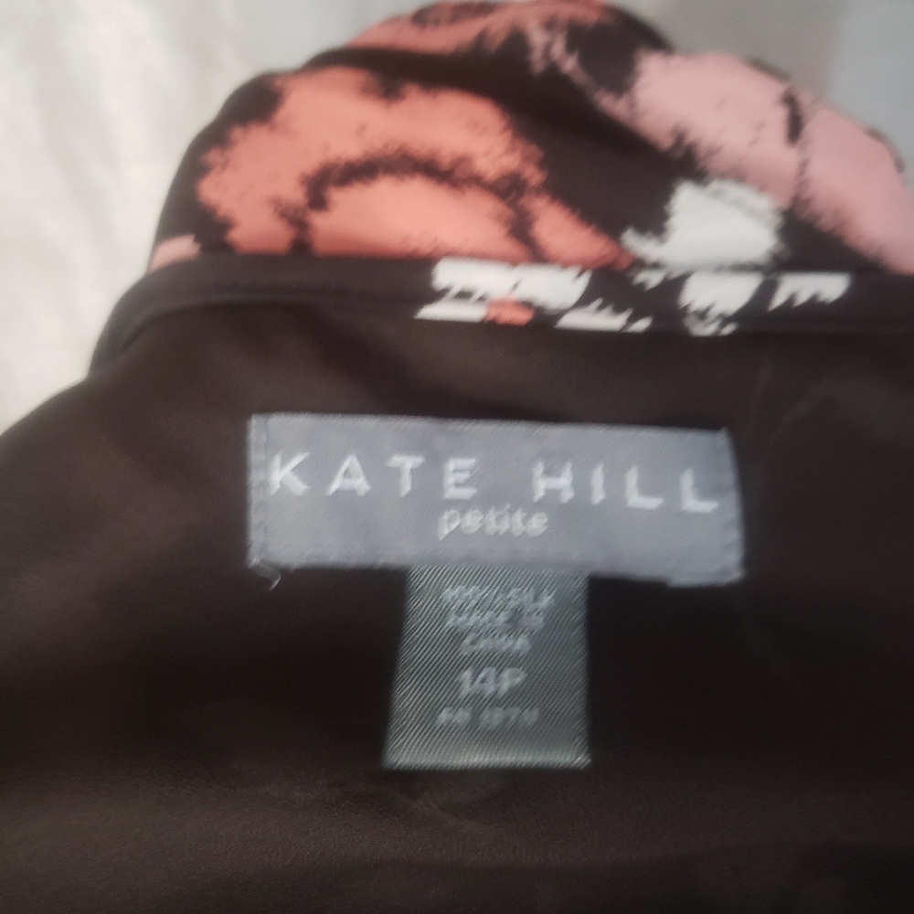 NWOT Kate Hill brown & pink floral 100% silk blouse top Womens 14 - Picture 2 of 5